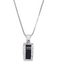 Silver Tone Rectangular Pendant With Black Acrylic Inlay