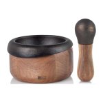 Mortar And Pestle Cast Iron And Acacia Wood Crush 2 Pieces