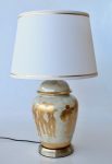 Grey Ceramic Lamp With Gold Figurine Detail Off-white Shade 66X42CM