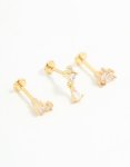 Goldair Gold Plated Surgical Steel Cubic Zirconia Triangular Flat Back Studs Pack