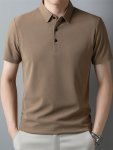Men's Solid Short Sleeve And Lapel Collar Henley Shirt Casual And Comfy Sports Tops For Summer Golf Wear And Outdoors Activities