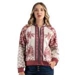 Palm Tree Flower Print Suede Jacket - Magenta Free