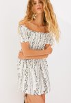 Smocked Off-the-shoulder Dress - Cream Black Floral