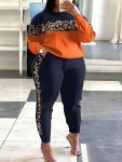 Plus Size Contrast Color Print Two-piece Set Crew Neck Long Sleeve Sweatshirt & Pants Outfits Women's Plus Size Clothing