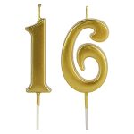 Gold 16TH Birthday Candles For Cake Number 16 1 6 Glitter Candle Party Anniversary Cakes Decoration For Kids Women Or Men