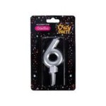Birthday Candle - Celebration Candles - Number 6 - Silver - Large - 5 Pack