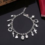 Delicate Silvery Key Heart Ball Star Cross Pendant Bracelet Zinc Alloy Jewelry Tiny Rhinestones Inlaid For Women Adjustable Hand