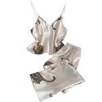 Women's Two Piece Leopard Print Silk Sleepwear Set