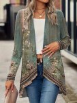 Floral Print Open Front Cover Up Casual Long Sleeve Thin Jacket For Spring & Fall Women's Clothing