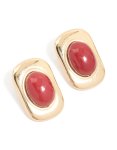 Goldair Gold Red Stone Rectangle & Oval Stud Earrings