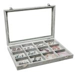 Stratalife 12 Grid Jewelry Holder Organizer: Bracelet Organizer Box With Clear Glass Lid Velvet Jewelry Storage For Studs Earrin
