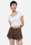 Curvy Fit Denim Shorts - Brown