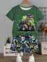 2-Piece Boys Casual Outfit Set Dino And Car Print Versatile Short Sleeve Tee & Shorts Comfy Summer Clothes