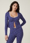 Cotton On Sleep Ribbed Long Sleeve - Midnight Rain Charli Ditsy Floral