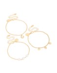 Goldair Gold Pearl & Diamante Charm Bracelets 3-PACK