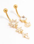 Goldair Gold Plated Surgical Steel Flower Power Belly Bar 2-PACK