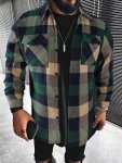 Men's Plaid Turndown Collar Chest Pocket Long Sleeve Shirt Trendy Comfy Shirt For Spring Autumn