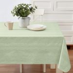Newbridge Vinyl Flannel Backed Tablecloth 52 X 70 Inch Rectangle Sage Green Moire Wavy Solid Design Heavyweight Indoor Outdoor W