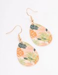 Goldair Gold Pear Leaf Print Drop Earrings
