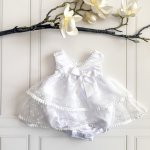 Dobby Dot Romper Dress – White