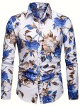 Floral Print Men's Summer Fashionable And Simple Long Sleeve Button Casual Lapel Shirt Trendy And Versatile Suitable For Dates B