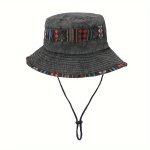 Retro Cool Versatile Boho Style Bucket Hat With Strap Outdoor Sports Sun Protection Visor Hat For Fishing Hiking Beach Party