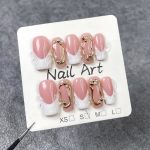 Handmade Press On Nails Short Square White Homemade Press On Nails French Tip With 3D Design Fake Nail Art For Women S