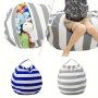 Large Striped Canvas Storage Bag For Plush Toys & Quilts - Decorative Stackable Organizer With Zipper For Travel