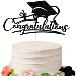 1PC Congratulations Cake Topper Cake Decor - College senior Graduation Party Decorations Supplies Black Easter Gift