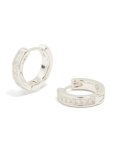 Silver Plated Cubic Zirconia Thin Pav Hoop Earrings
