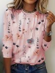 Floral Print Crew Neck T-Shirt Casual Long Sleeve T-Shirt For Spring & Fall Women's Clothing