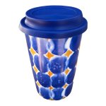 Ceramic Travel Mug - Gold Accent Blue Circles