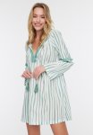 Striped Cotton Beach Dress - Green