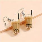1 Pair Simulated Milk Tea Earrings Funny Earrings Cool Party Jewelry Valentine's Day Gift For Women Mom Family Friends