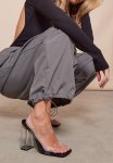 Square Toe Thick Double Strap Chunky Block High Heeled Sandals