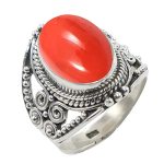 Fine Sterling Silver Ring For Womens Genuine Coral Ring Sterling Silver Boho Ring Red Gemstone Ring