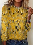 All Over Print Crew Neck T-Shirt Casual Long Sleeve Top For Spring & Fall Women's Clothing