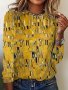 All Over Print Crew Neck T-Shirt Casual Long Sleeve Top For Spring & Fall Women's Clothing