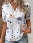 Floral Print V Neck Lace Trim Blouse Boho Puff Sleeve Blouse For Summer Women's Clothing