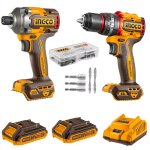 Ingco - 20V Cordless Impact Drill 66NM & Driver 285NM With Screwdriver Set