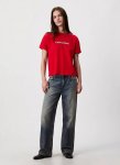 Calvin Klein 2 Tone 3D Embroidery Logo Berry T-Shirt - XL Red