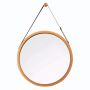 60CM Round Bathroom & Entryway Wall Mirror - Leather Strap Wood-imix Home