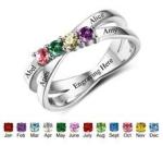 N305 - 925 Sterling Silver Personalized Family Names & Birthstones Ring