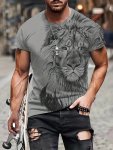 Men's Lion Graphic Print T-Shirt Casual Short Sleeve Crew Neck Tee Men's Clothing For Summer Outdoor