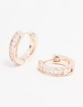 Rose Gold Plated Cubic Zirconia Thin Pave Hoop Earrings