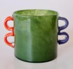 Green Glass Vase Orange blue Handles 15X21X15CM