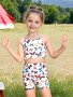 Butterfly Print Girls Outfit 2 Pcs Cami Top + Shorts Set - Versatile Comfy For Outdoor Casual Wear As Gift