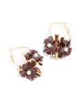 Burgundy Beaded Flower Round Drop Earrings