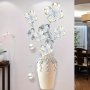 Contemporary Style Flower Vase Wall Decal With Crystal Embellishments Matte Finish Pvc Plant Theme Stickers Self-adhesive And Single Use For Living Room And Bedroom Decor