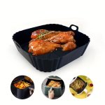 1PC Silicone Air Fryer Liner Foldable Baking Pan Silicone Fryer Mat Reusable Non-stick Air Fryer Silicone Basket Round Heat Resi